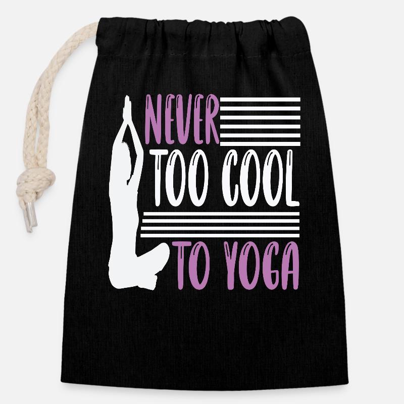 Never to cool to yoga - Closable cotton gift bag (14x20cm) - black
