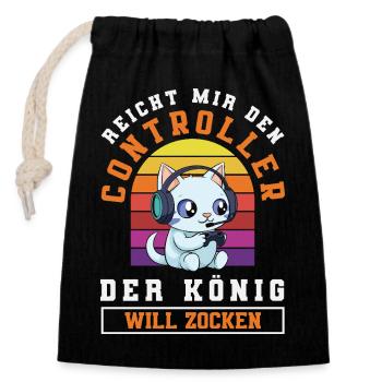 Reicht mir den Controller – König will zocken - Verschließbarer Geschenkbeutel aus Baumwolle (14x20cm) - Schwarz - Vorne