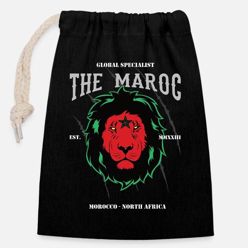 Le Marocain – Fier du design marocain - Sac cadeau en coton avec cordon (14 x 20 cm) - noir