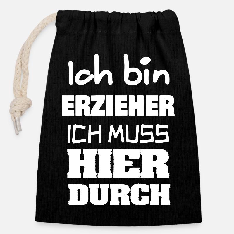 Erzieher - Verschließbarer Geschenkbeutel aus Baumwolle (14x20cm) - Schwarz