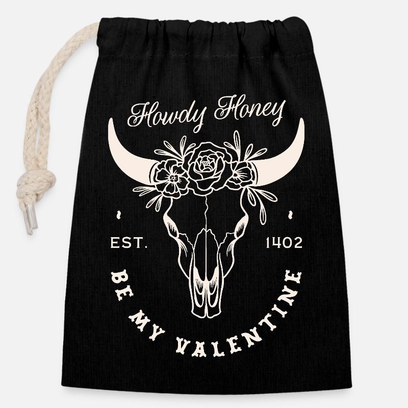 Cowboy de la Saint-Valentin, sois mon western sombre de la Saint-Valentin - Sac cadeau en coton avec cordon (14 x 20 cm) - noir