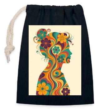 Floral Woman Silhouette in 70s Style - Closable cotton gift bag (14x20cm) - navy - Front