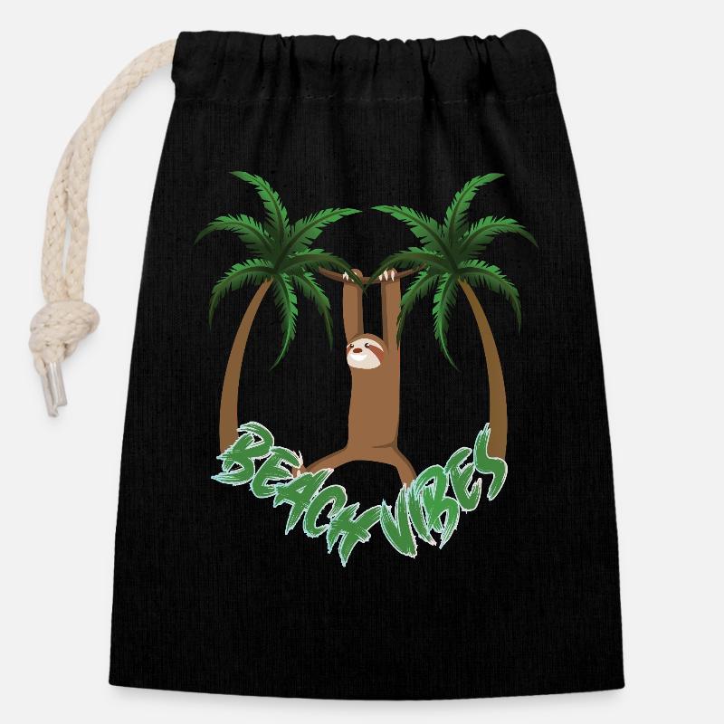 Beach Vibes Sloth - Closable cotton gift bag (14x20cm) - black
