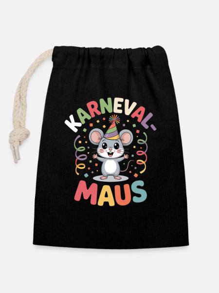 Karnevalsmaus Karneval Köln Kölner Karnevals Maus - Verschließbarer Geschenkbeutel aus Baumwolle (14x20cm) - Schwarz