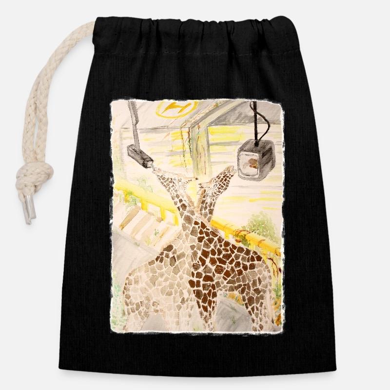Giraffe Amid Neon Transit - Closable cotton gift bag (14x20cm) - black