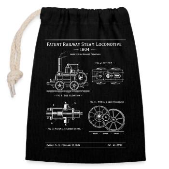 Bauplan für Dampflokomotiven 1804 - Verschließbarer Geschenkbeutel aus Baumwolle (14x20cm) - Schwarz - Vorne