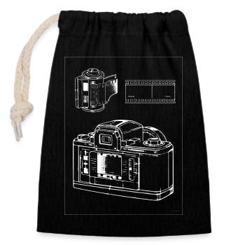 Retro-Kamera-Linienzeichnung mit Filmstreifen - Verschließbarer Geschenkbeutel aus Baumwolle (14x20cm) - Schwarz - Vorne