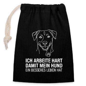 Je travaille dur pour mon chien - Sac cadeau en coton avec cordon (14 x 20 cm) - noir - Devant