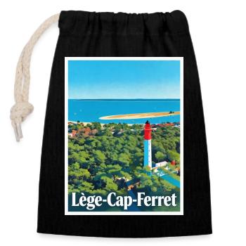 Leuchtturm Lège-Cap-Ferret Retro - Verschließbarer Geschenkbeutel aus Baumwolle (14x20cm) - Schwarz - Vorne