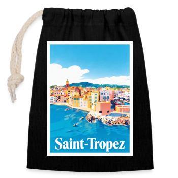 Saint-Tropez Côte d'Azur - Verschließbarer Geschenkbeutel aus Baumwolle (14x20cm) - Schwarz - Vorne