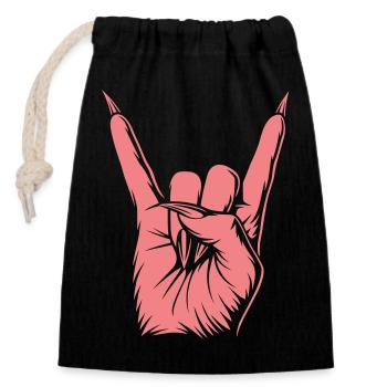 Devil Horns Handzeichen – Rock Metal Symbol - Verschließbarer Geschenkbeutel aus Baumwolle (14x20cm) - Schwarz - Vorne