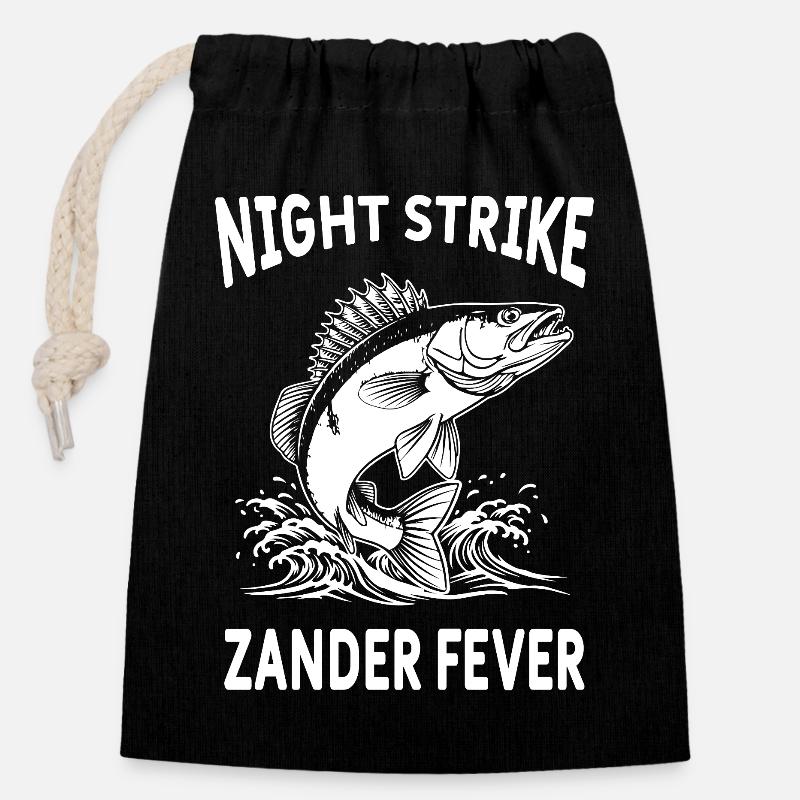 Angeln am Sandre River Night Strike - Verschließbarer Geschenkbeutel aus Baumwolle (14x20cm) - Schwarz