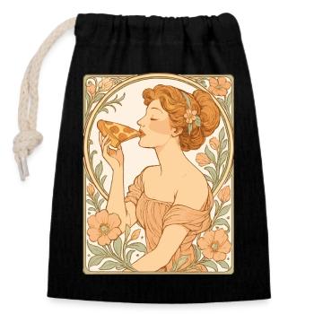 Illustration élégante de la fille de pizza dans la rue Art nouveau - Sac cadeau en coton avec cordon (14 x 20 cm) - noir - Devant