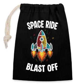 Space Rocket Retro Scribble Blast Off - Closable cotton gift bag (14x20cm) - black - Front
