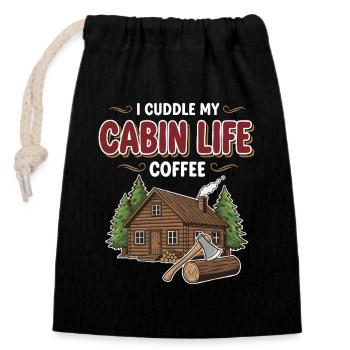 Camping Cabane Bois Zitation Hüttenleben Kaffee - Verschließbarer Geschenkbeutel aus Baumwolle (14x20cm) - Schwarz - Vorne