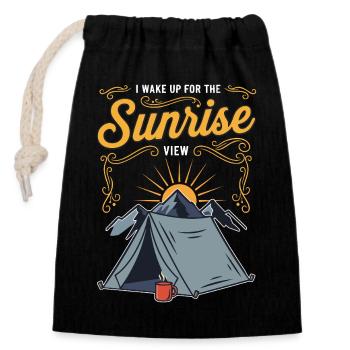 Camping Mountain Cafe Humor Quote Sunrise View - Closable cotton gift bag (14x20cm) - black - Front