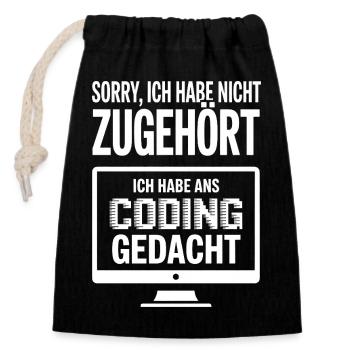 Coding Gedacht: Nicht Zuhören Meme - Verschließbarer Geschenkbeutel aus Baumwolle (14x20cm) - Schwarz - Vorne