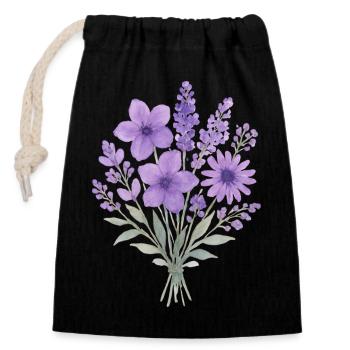 Lavendel Wasserfarben Bouquet - Verschließbarer Geschenkbeutel aus Baumwolle (14x20cm) - Schwarz - Vorne