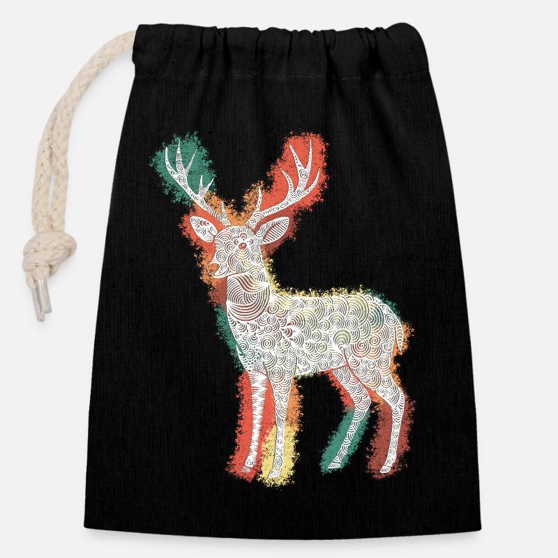 Zentangle Roebuck - Sac cadeau en coton avec cordon (14 x 20 cm) - noir