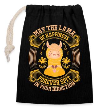Lama cracha le bonheur - Sac cadeau en coton avec cordon (14 x 20 cm) - noir - Devant