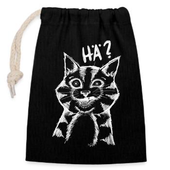 HÄ CAT - Verschließbarer Geschenkbeutel aus Baumwolle (14x20cm) - Schwarz - Vorne