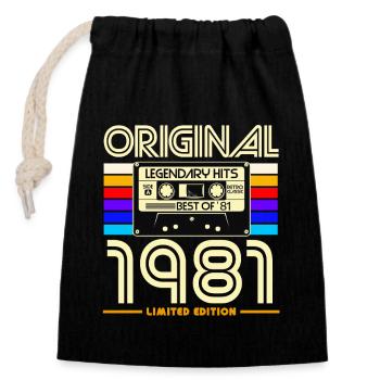 Original 1981 Limited Edition Retro Cassette - Closable cotton gift bag (14x20cm) - black - Front
