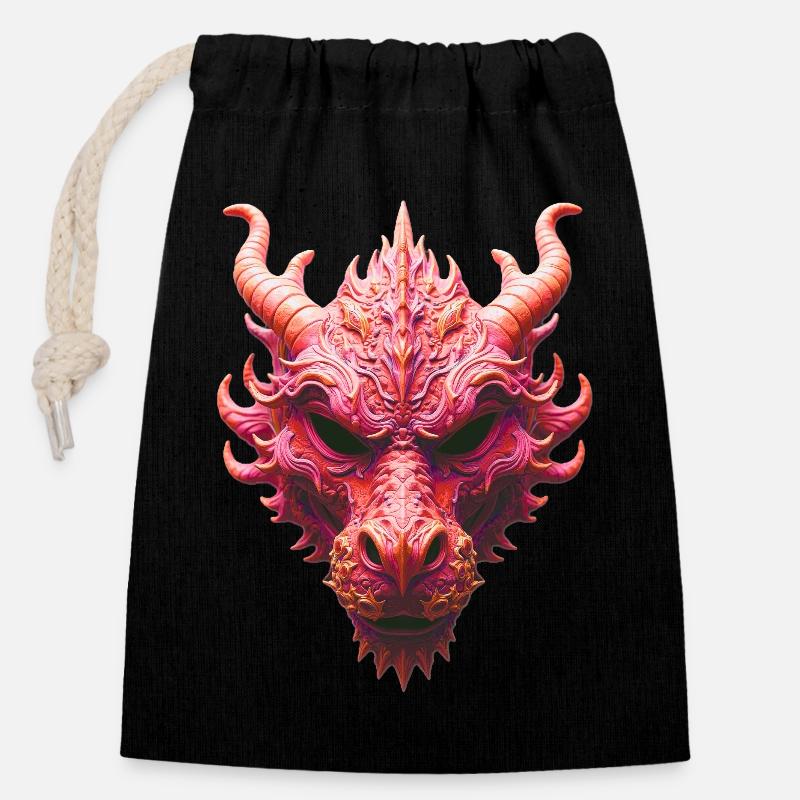 Aurora Red Dragon Mask - Closable cotton gift bag (14x20cm) - black