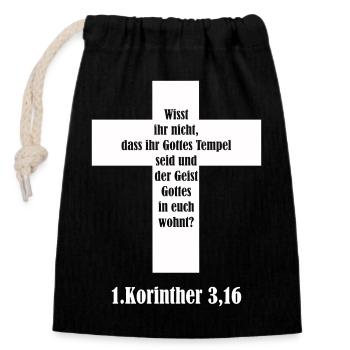 Quotation from the Cross Corinthians 3:16 - Spirit in You - Closable cotton gift bag (14x20cm) - black - Front
