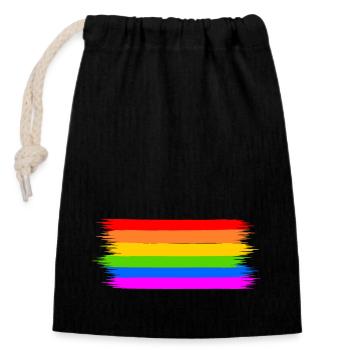 Regenbogen Regenbogenfahne - Verschließbarer Geschenkbeutel aus Baumwolle (14x20cm) - Schwarz - Vorne