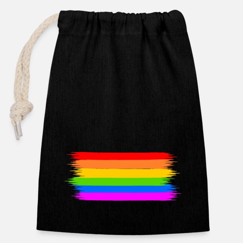 Regenbogen Regenbogenfahne - Verschließbarer Geschenkbeutel aus Baumwolle (14x20cm) - Schwarz