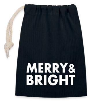 Merry and bright - Sac cadeau en coton avec cordon (14 x 20 cm) - bleu marine - Devant