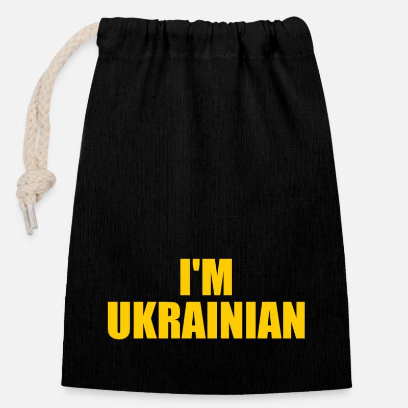 Im ukrainian - Sac cadeau en coton avec cordon (14 x 20 cm) - noir