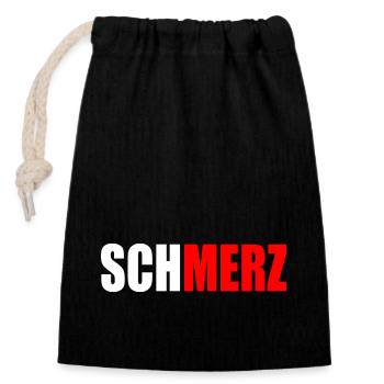 Schmerz merz - Verschließbarer Geschenkbeutel aus Baumwolle (14x20cm) - Schwarz - Vorne