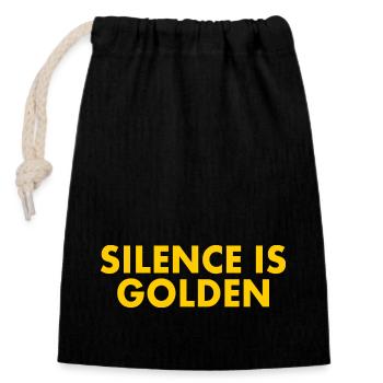 Silence is golden - Closable cotton gift bag (14x20cm) - black - Front