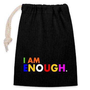 I am enough - Closable cotton gift bag (14x20cm) - black - Front
