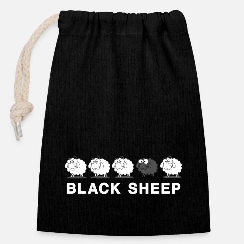 Mouton - Sac cadeau en coton avec cordon (14 x 20 cm) - noir