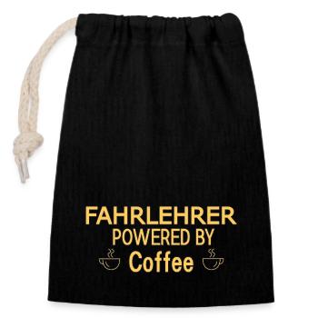 Fahrlehrer Powered By Coffee Fahrschule - Verschließbarer Geschenkbeutel aus Baumwolle (14x20cm) - Schwarz - Vorne