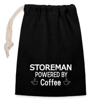 Storeman Powered By Coffee - Verschließbarer Geschenkbeutel aus Baumwolle (14x20cm) - Schwarz - Vorne
