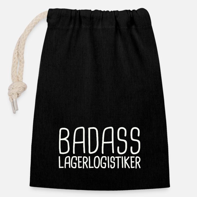 Lagerlogistiker Badass - Verschließbarer Geschenkbeutel aus Baumwolle (14x20cm) - Schwarz