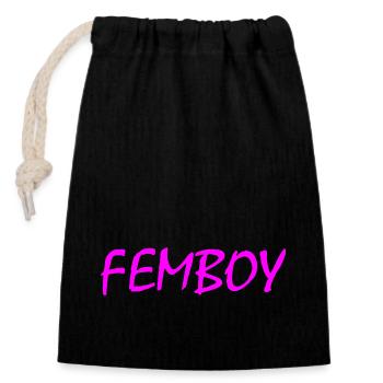 Femboy - Verschließbarer Geschenkbeutel aus Baumwolle (14x20cm) - Schwarz - Vorne