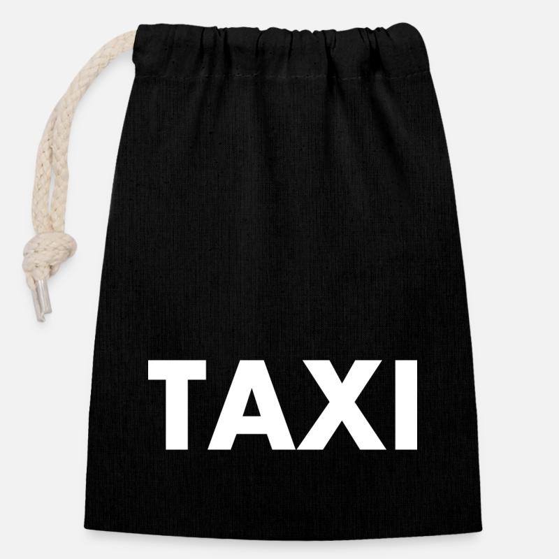 Taxi - Sac cadeau en coton avec cordon (14 x 20 cm) - noir
