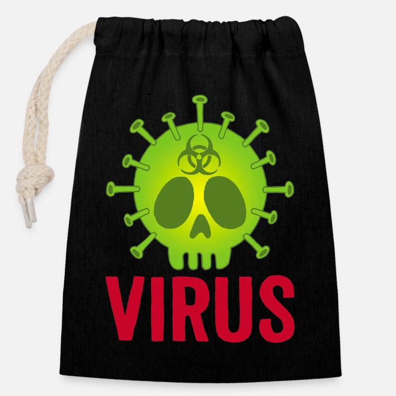 Tête de mort virus - Sac cadeau en coton avec cordon (14 x 20 cm) - noir