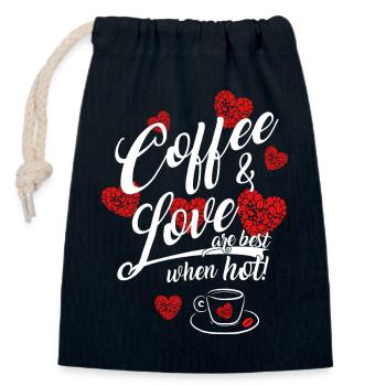 Coffee and love hot best gift heart - Closable cotton gift bag (14x20cm) - navy - Front