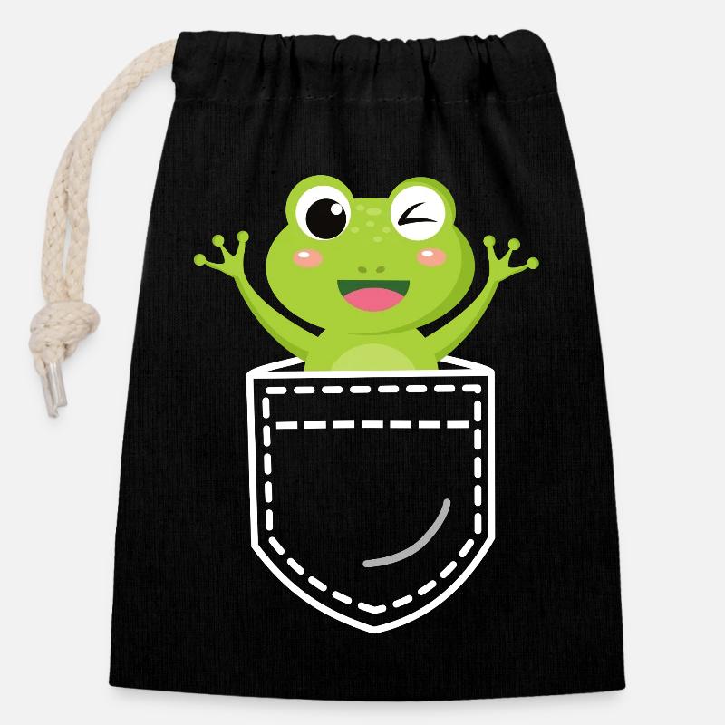 Grenouille grenouille - Sac cadeau en coton avec cordon (14 x 20 cm) - noir