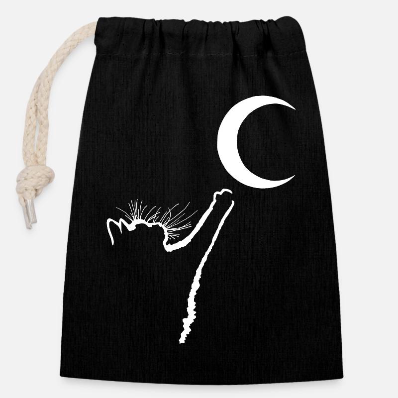 Le chat et la lune - Sac cadeau en coton avec cordon (14 x 20 cm) - noir