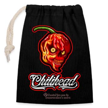 Chili Design Chilihead - Verschließbarer Geschenkbeutel aus Baumwolle (14x20cm) - Schwarz - Vorne