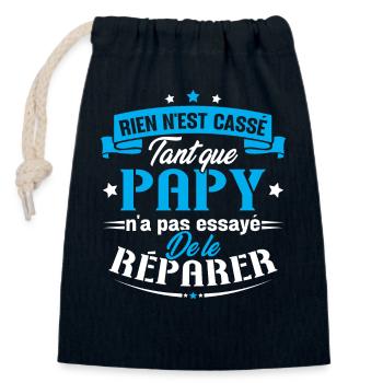 Rien n'est cassé tant que papy le réparer cadeau - Sac cadeau en coton avec cordon (14 x 20 cm) - bleu marine - Devant