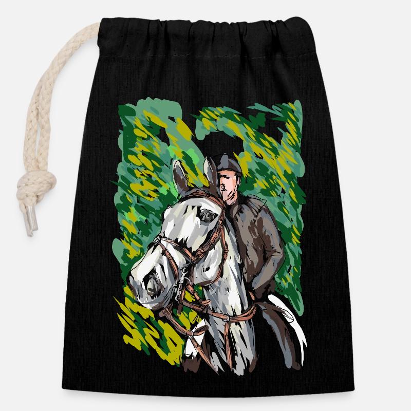 horse - Closable cotton gift bag (14x20cm) - black