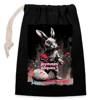 joyeuses pâques - easter the bunny - t shirt papa - Sac cadeau en coton avec cordon (14 x 20 cm) - noir - Devant