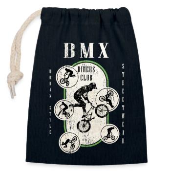 BMX Bike Biker Stunt Trick Freestyle Vintage - Sac cadeau en coton avec cordon (14 x 20 cm) - bleu marine - Devant